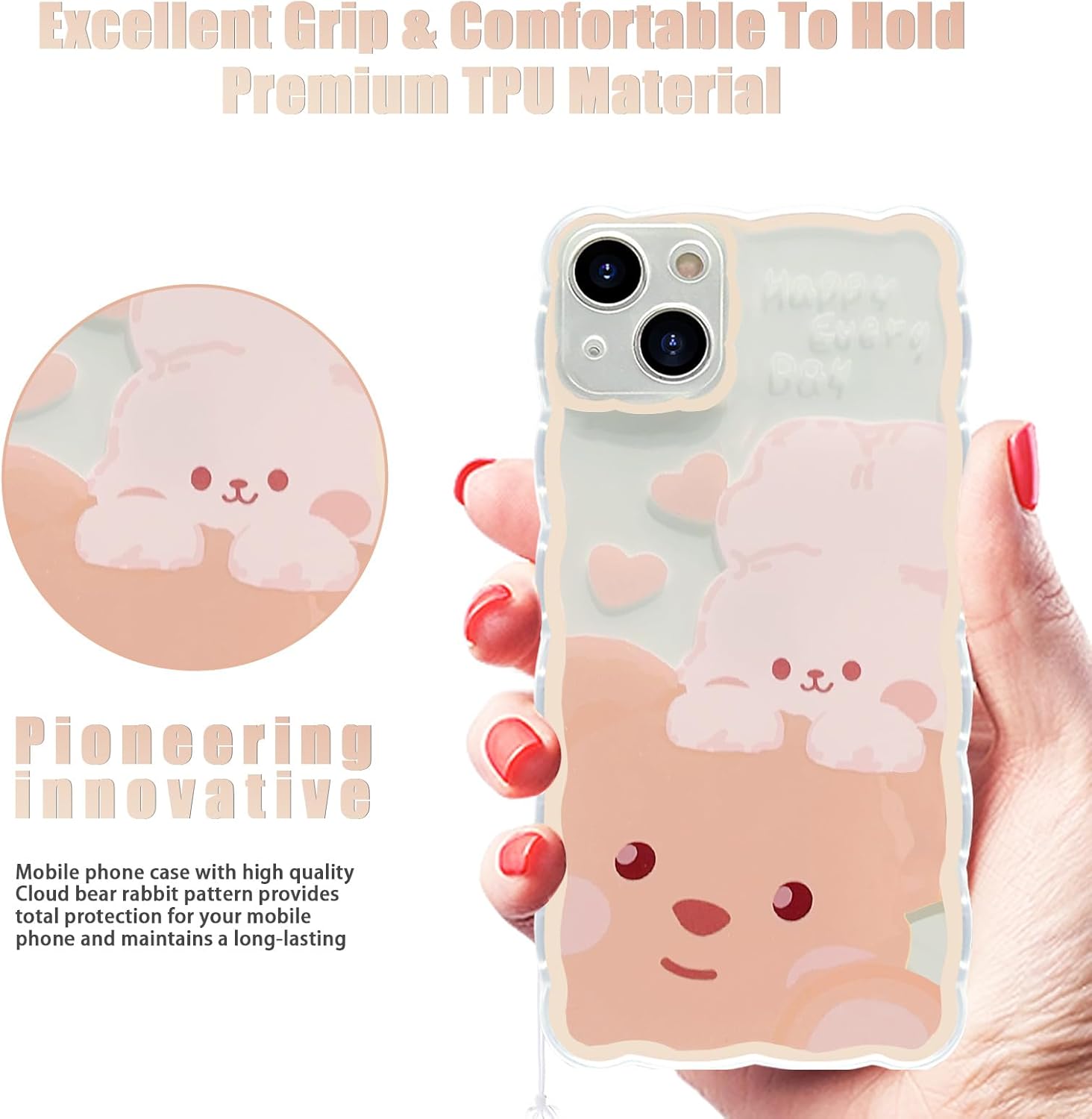 ZSYTZL Funda compatible con iPhone 15, bonito patrón de dibujos animados con bonito diseño de cadena para mujeres y niñas, funda estética kawaii