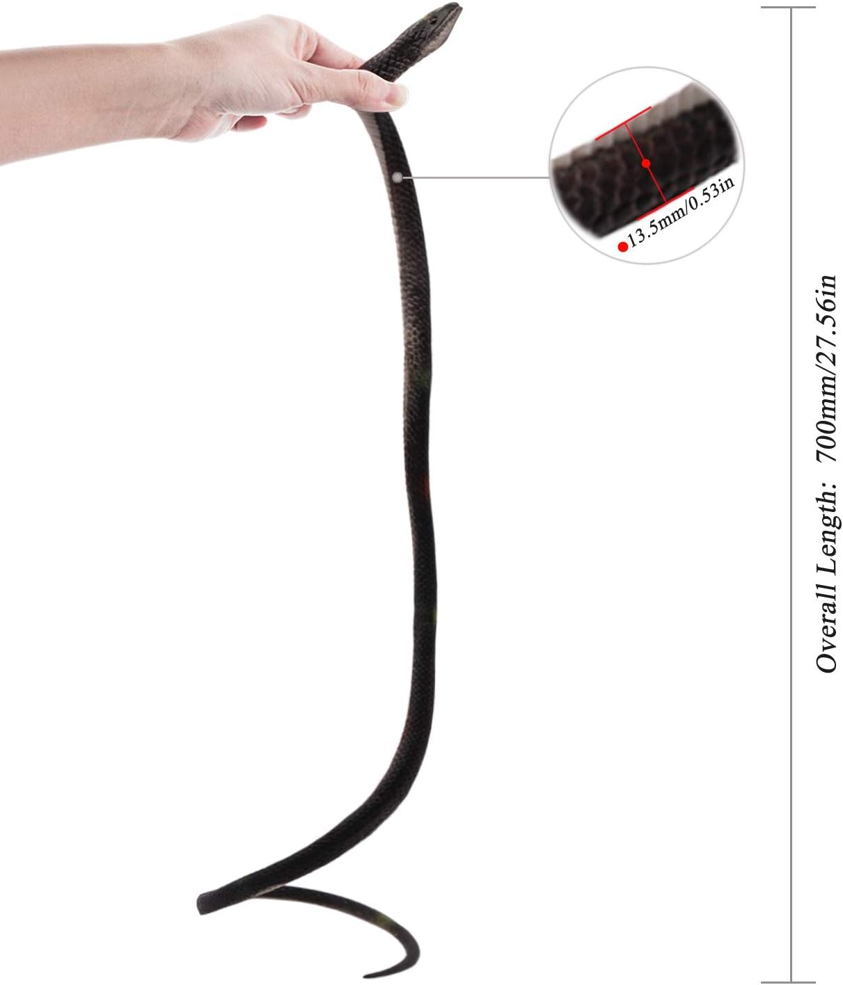 Homdipoo Serpiente de juguete de goma falsa realista Serpientes falsas negras que parecen bromas reales, serpiente cobra de 27 pulgadas de largo
