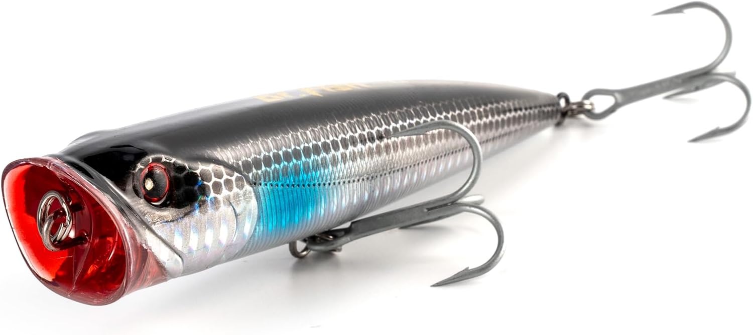 Dr.Fish Topwater Popper – Señuelos de pesca de agua salada, 45.5 pulgadas GT Popper VMC anzuelos agudos señuelos de pesca para Striper, lucio,
