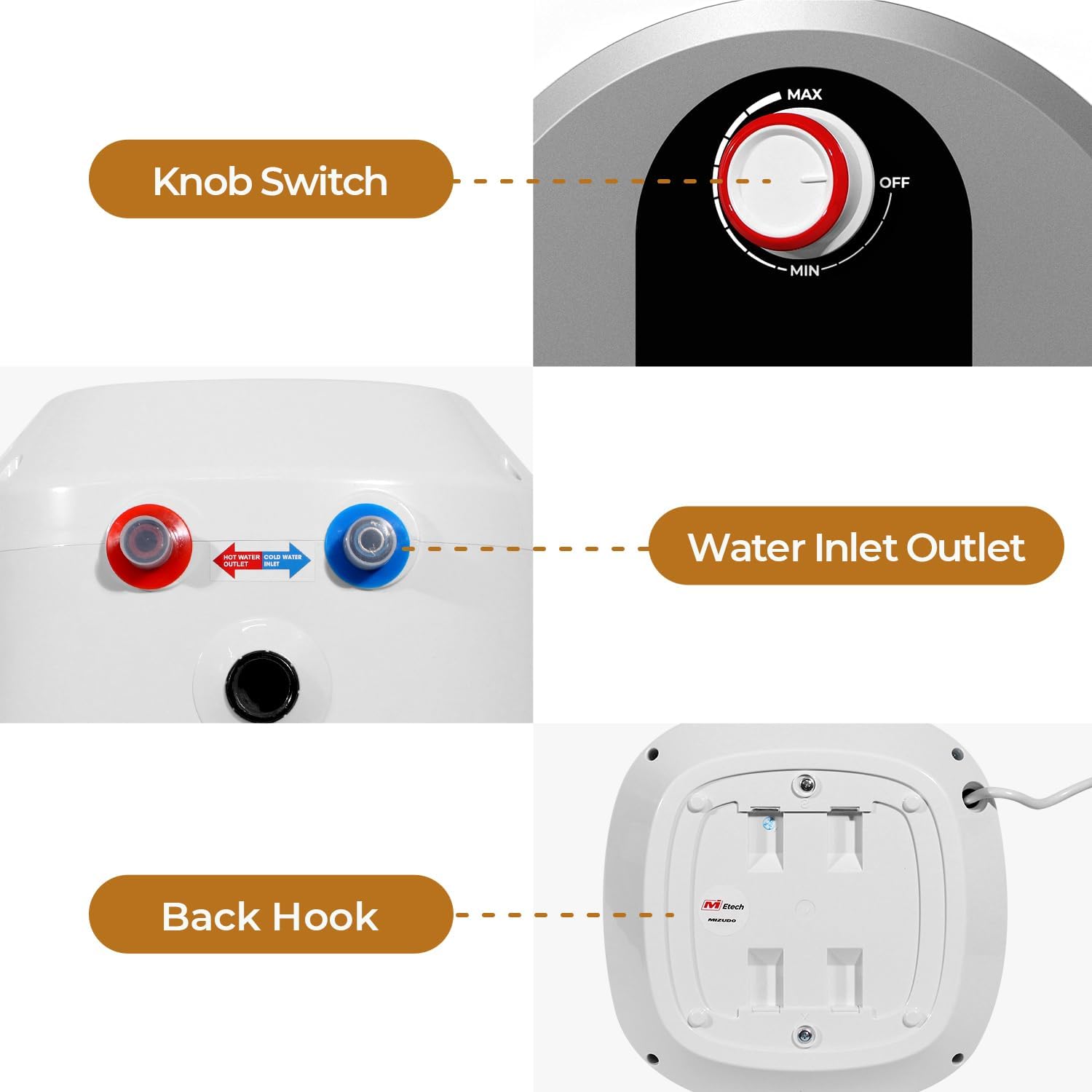 Calentador de agua eléctrico con mini tanque, 4.0 galones, punto de uso, calentador de agua caliente instantáneo de 120 V 1440 W, debajo del