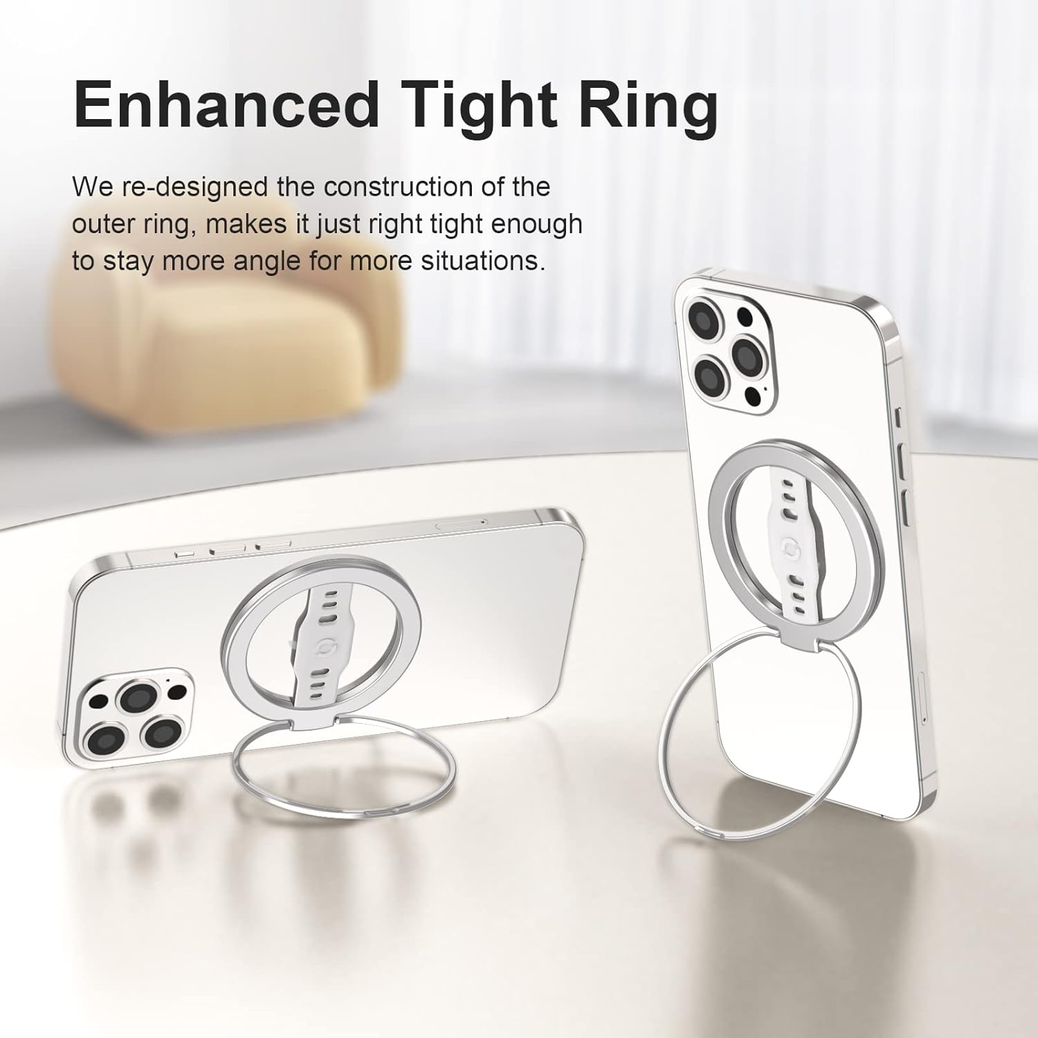 EWA El nuevo MagOne (actualización) compatible con MagSafe Phone Grip Stand con correa de silicona para los dedos, soporte magnético extraíble, solo