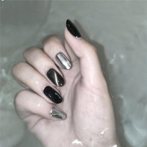 LTTECH Uñas postizas a presión de espejo de forma ovalada media, uñas postizas negras y plateadas, acabado metálico, kit de uñas postizas acrílicas, LTTECH Uñas postizas a presión de espejo de forma ovalada media, uñas postizas negras y plateadas, acabado metálico, kit de uñas postizas acrílicas,