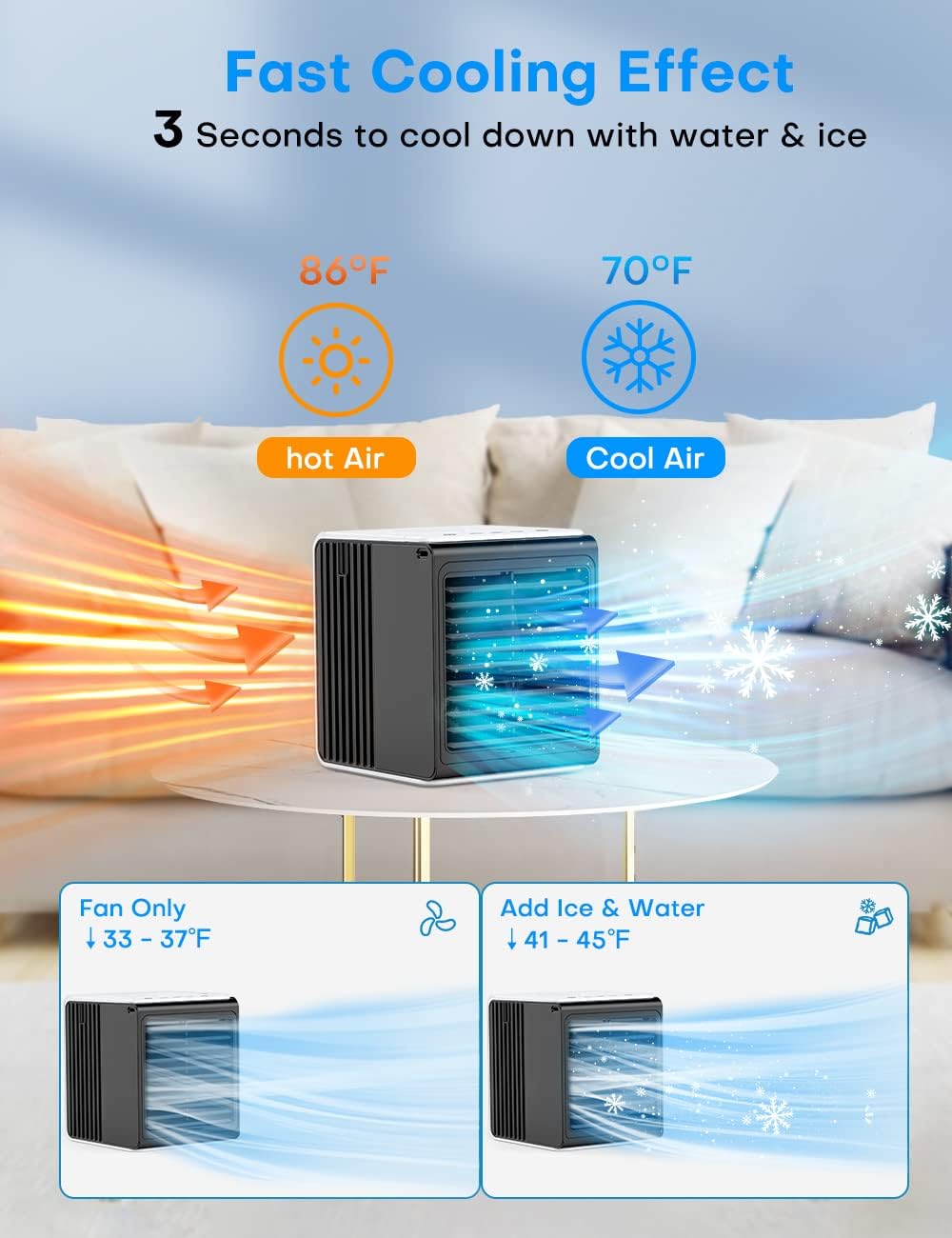 FANCOLE Aire acondicionado personal, aire acondicionado portátil 3 en 1 con control remoto, 3 velocidades, enfriador de aire pequeño alimentado por