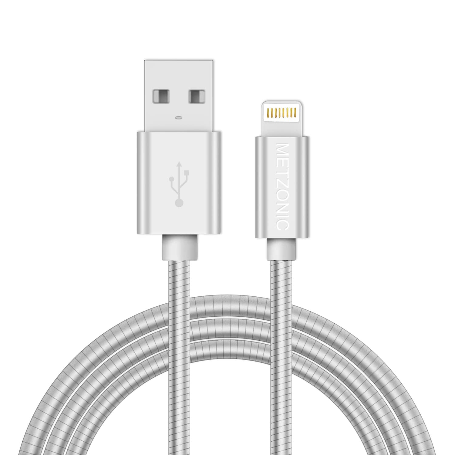 Cable de carga de metal certificado MFi de 3.3 pies de acero inoxidable trenzado de carga rápida, conector USB de alta velocidad, sincronización de