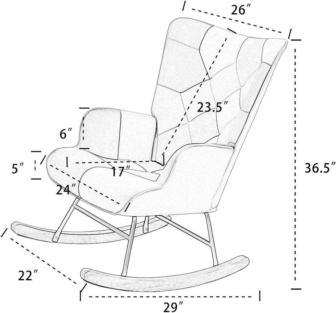 LifeSky – Silla mecedora cómoda y moderna, sillas deslizantes de tela de lino con retazos, silla mecedora para dormitorio, sala de estar, color rosa