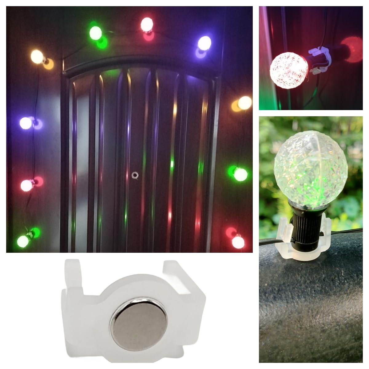 Paquete de 50 clips de luz resistentes, clips de luz magnéticos extra fuertes, imán de iluminación navideña para enchufes C9, C7, iluminación de
