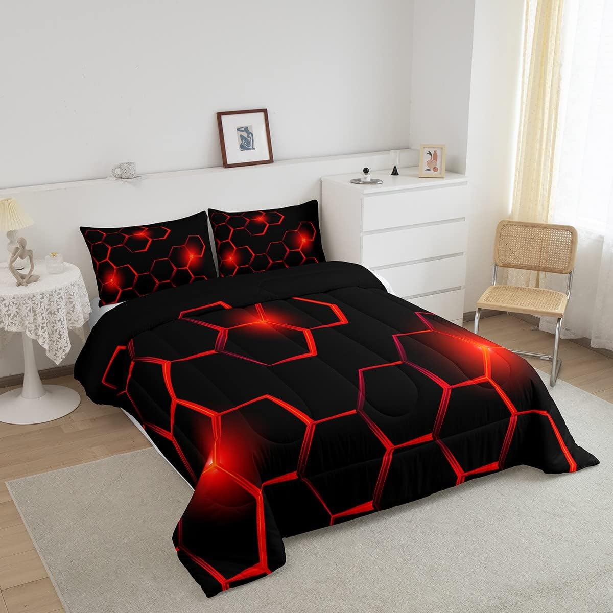 Juego de edredón de panal para niños, juego de ropa de cama hexagonal geométrica moderna para niños y adolescentes, decoración de dormitorio,