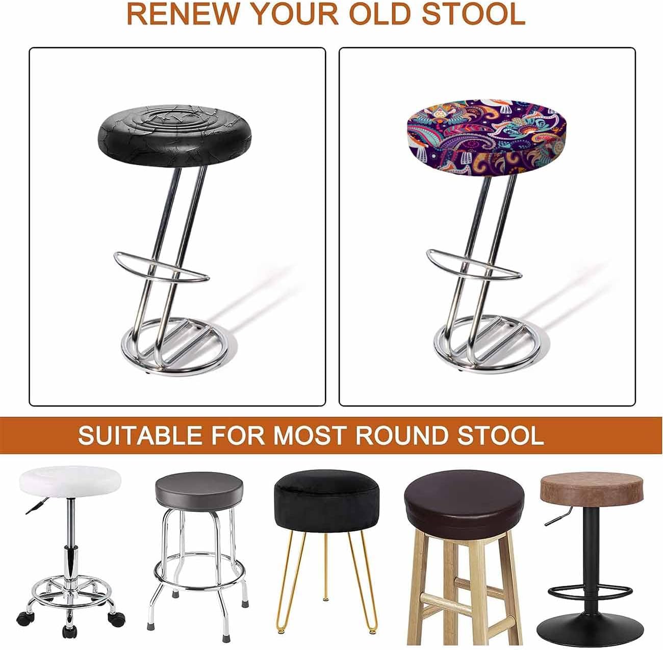 Swono Funda de cojín redonda para silla de bar, 1 paquete de fundas elásticas para taburetes de barra redondas, fundas elásticas para asiento de