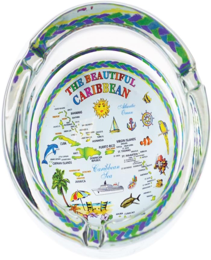 Cenicero de cristal caribeño para regalo de recuerdo para cigarrillos, cigarros, soporte para cenizas, mapas, regalos para hombres y mujeres,