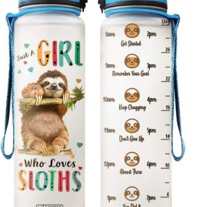64HYDRO Botella de agua motivacional de 32 onzas con marcador de tiempo, inspiración para amantes de los perezosos Just A Girl Who Loves Sloths 64HYDRO Botella de agua motivacional de 32 onzas con marcador de tiempo, inspiración para amantes de los perezosos Just A Girl Who Loves Sloths