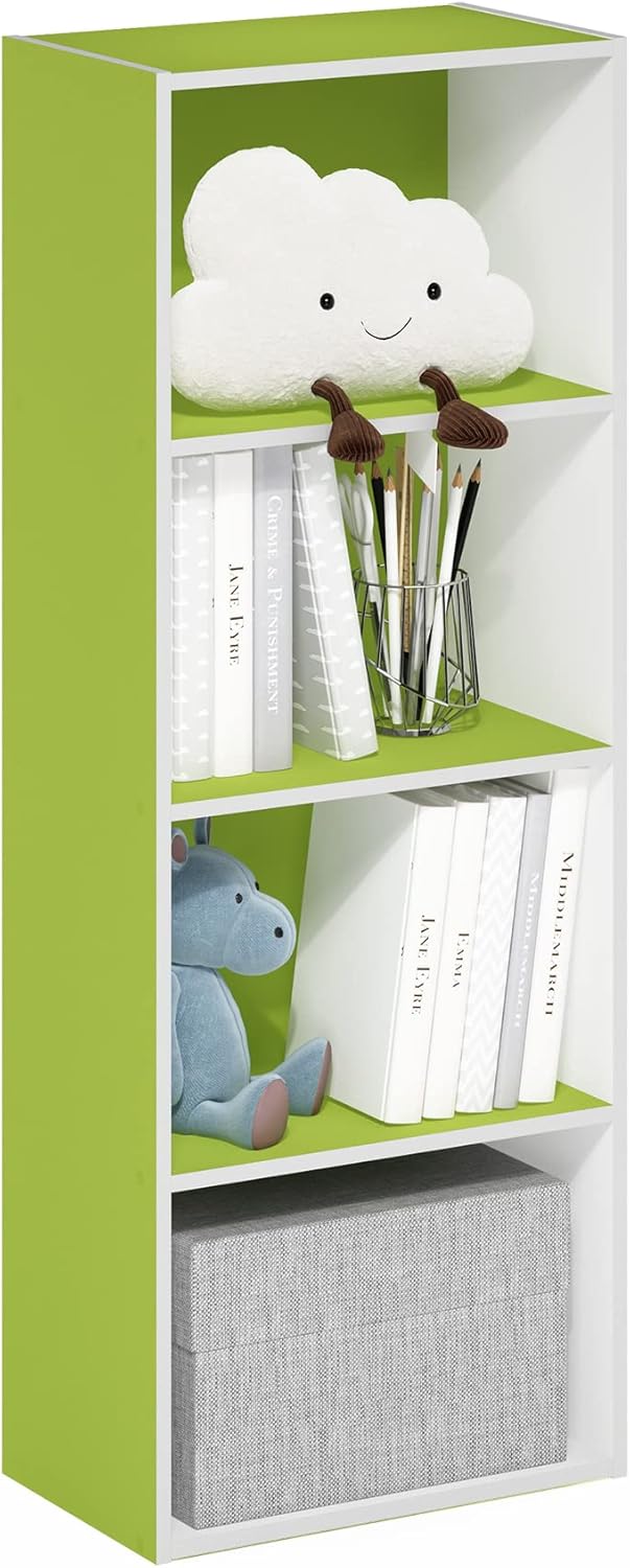 Furinno Luder – Estantería para libros, 4 niveles, color blanco y verde