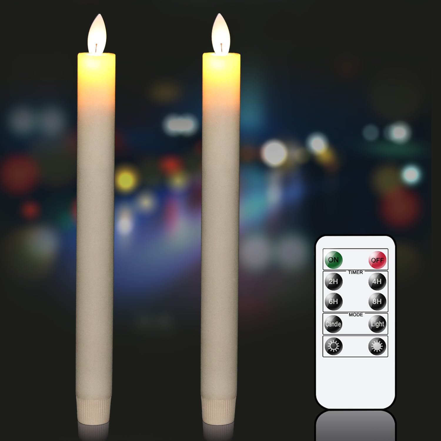 GenSwin Velas cónicas sin llama color marfil a pilas con control remoto y temporizador, mecha móvil de cera real parpadeante, velas LED parpadeantes