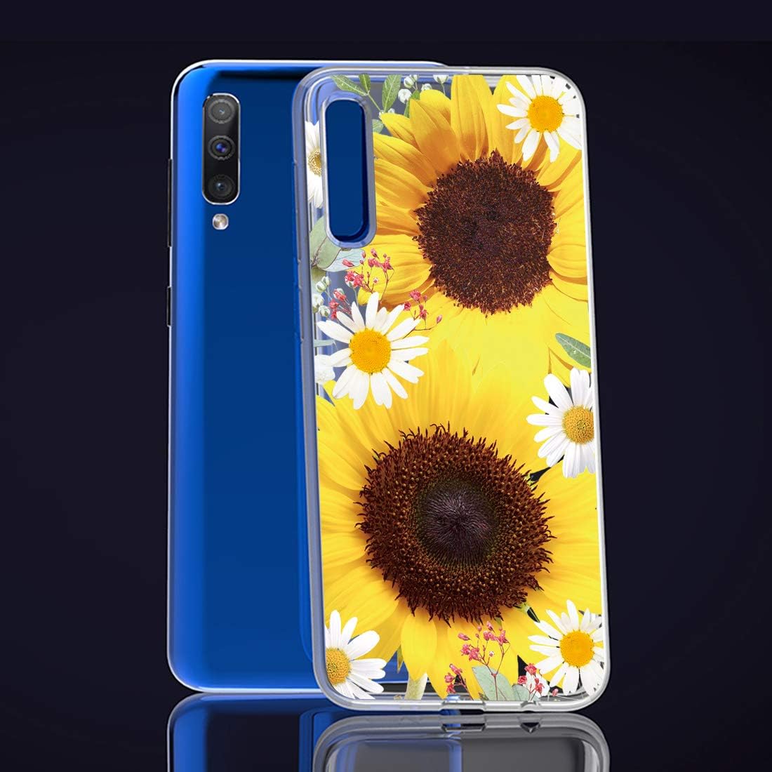 Funda para Galaxy A50, funda para teléfono Galaxy A50 con flores, delgada, a prueba de golpes, transparente, suave, flexible, TPU para Samsung