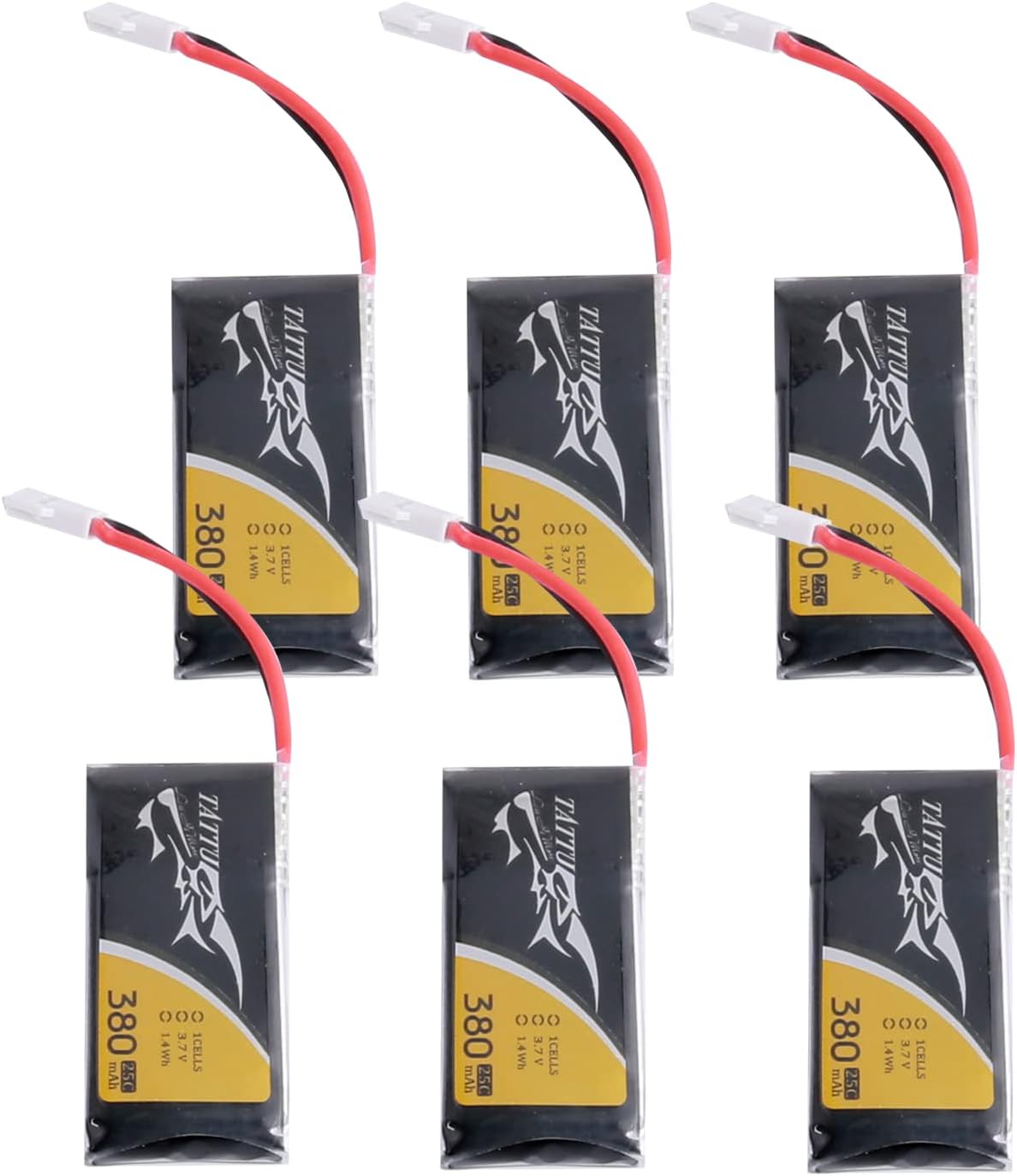 TATTU 6pcs 3.7V 380mAh 1S LiPo Batería con Molex Plug
