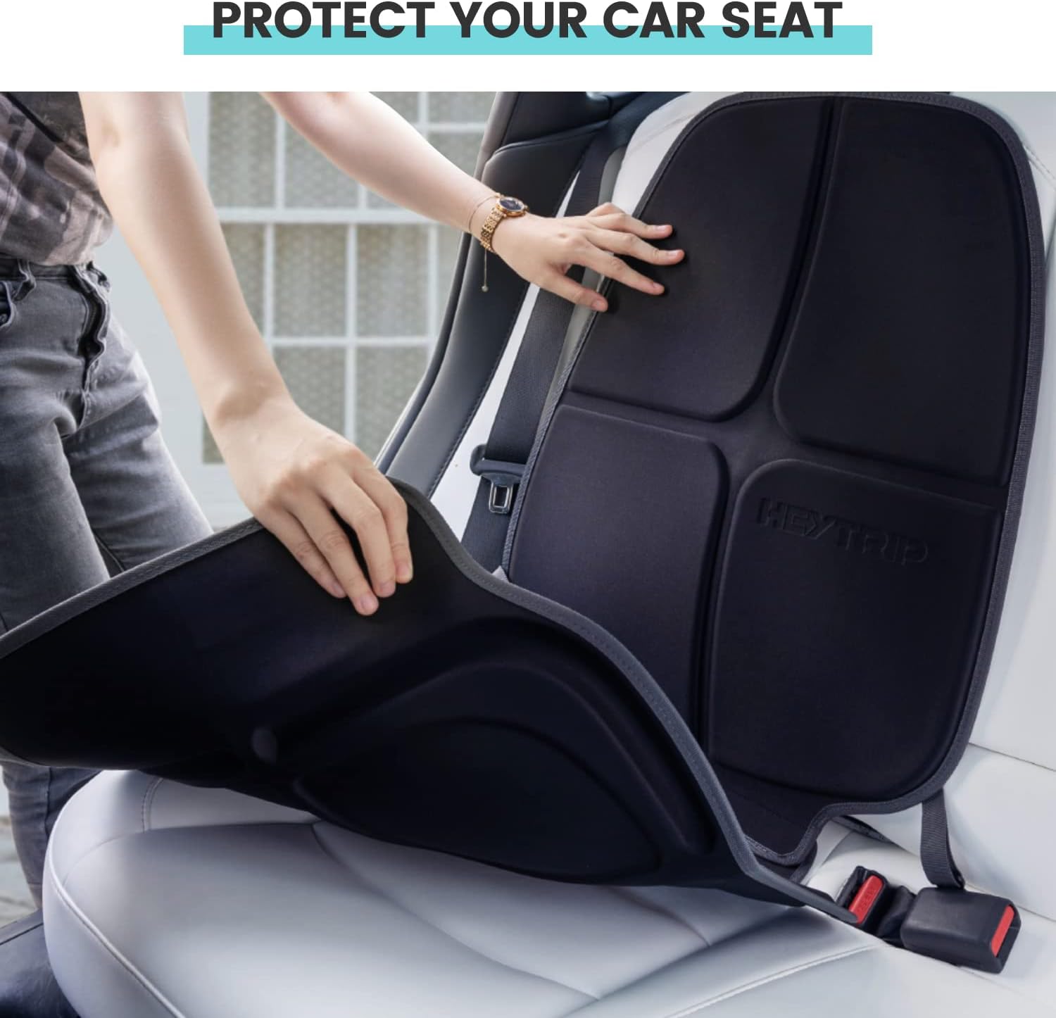 HEYTRIP Protector de asiento de automóvil, paquete de 2, alfombrilla de asiento de automóvil orientada hacia atráshacia adelante para niños de 0 a