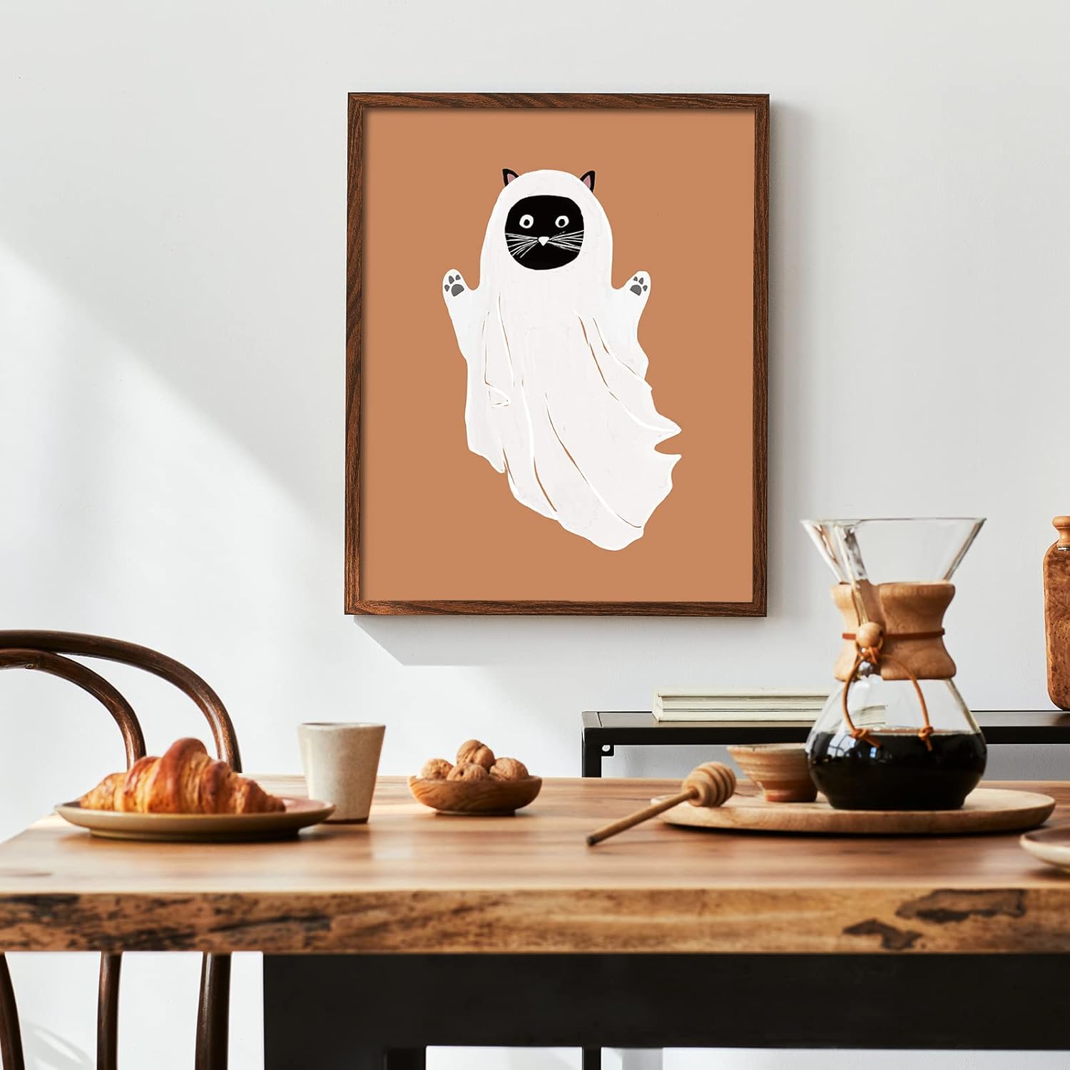 Whaline 12 impresiones artísticas de pared de Halloween de 12 x 16 pulgadas, esqueleto bohemio, fantasma, gato negro, decoración de habitación,