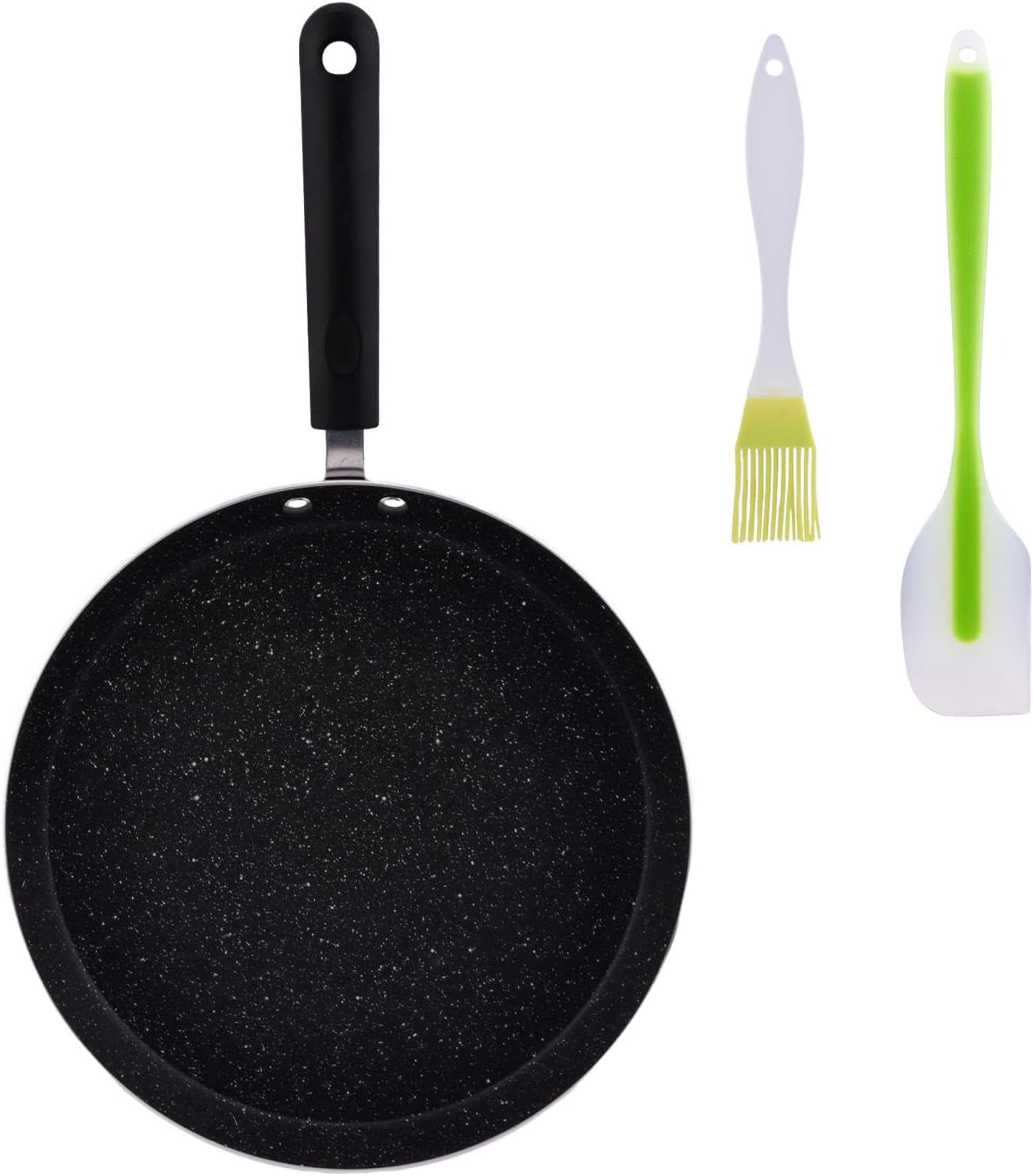 OTJENL Sartén antiadherente para crepes, sartén de 11 pulgadas con raspador y cepillo de aceite, sartén para tortillas, para cocinar huevos, freír,
