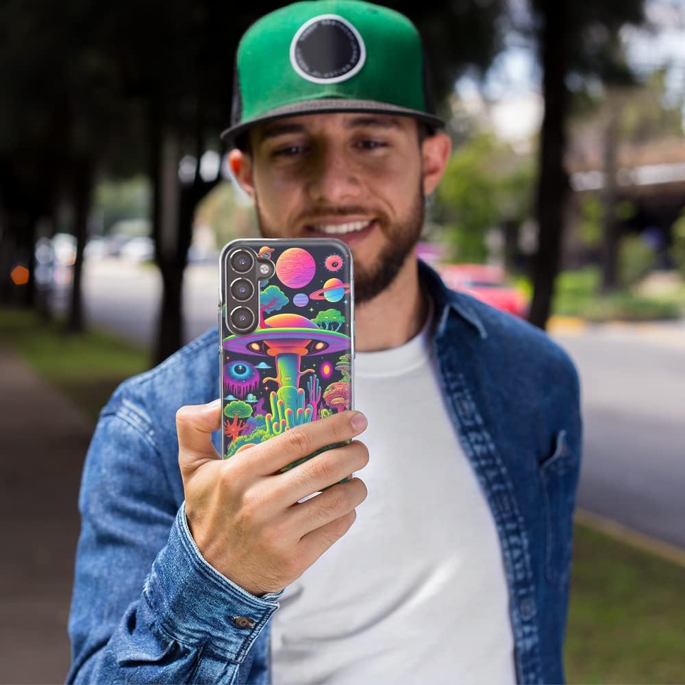 MUNDAZE – Case for Samsung Galaxy S10 Plus Slim Hybrid Shockproof Hard Shell Soft TPU Heavy Duty Protective Phone Cover – Trippy Neon Glow Rainbow –