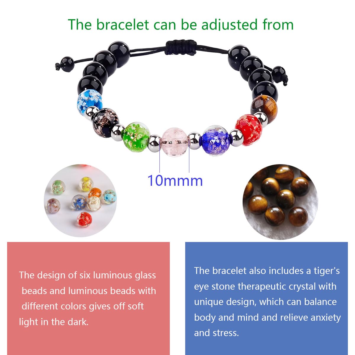 Luminous glass bead healing crystal luminous beaded bracelet (Glow in the dark bracelet)