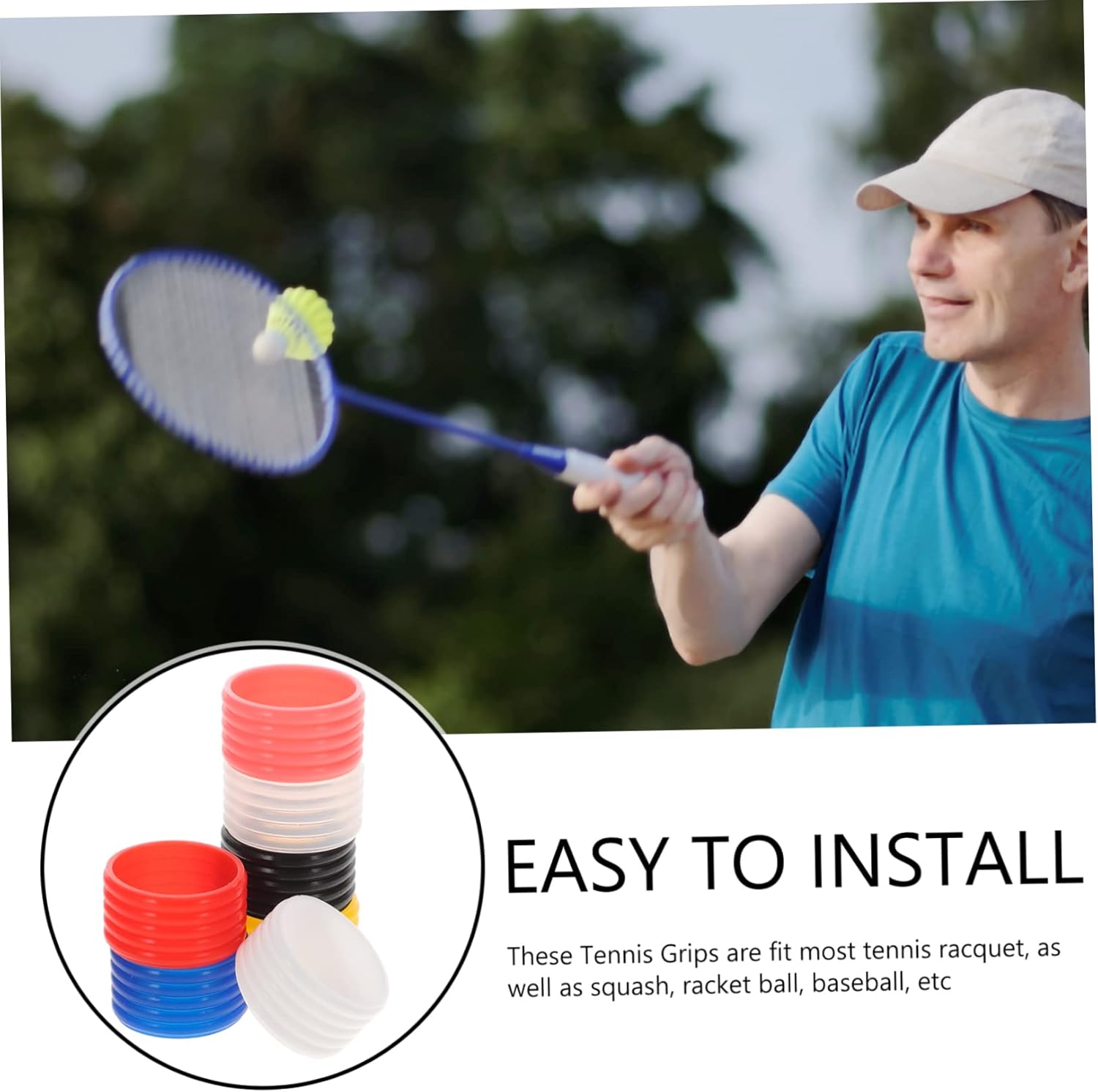 INOOMP 14 unidades de anillo de goma de sellado de raqueta, agarre de bádminton, pelotas de tenis de colores, anillos de tenis, bandas de agarre de