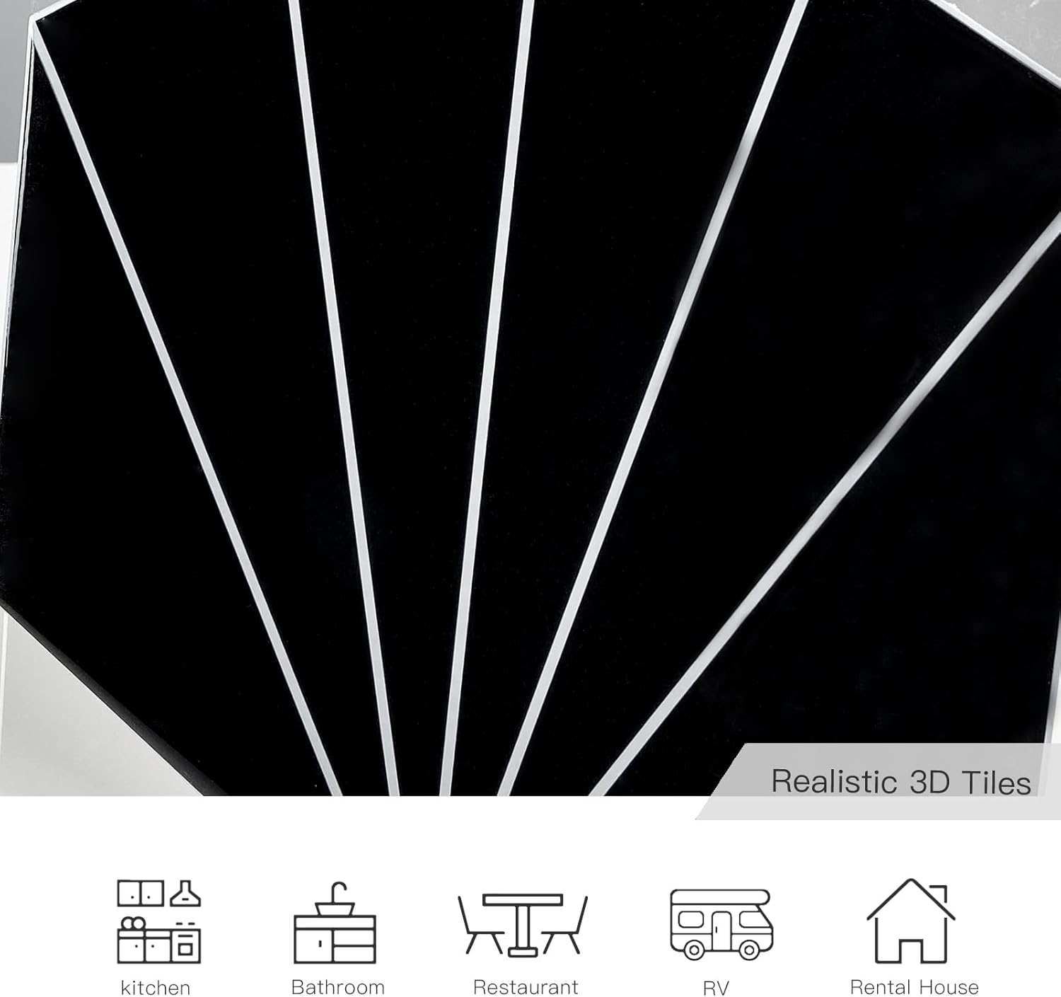 Miscasa Azulejo hexagonal autoadhesivo para salpicaduras en muro, diseño de flores, color negro, para decoración de sala de estar, cocina, baño