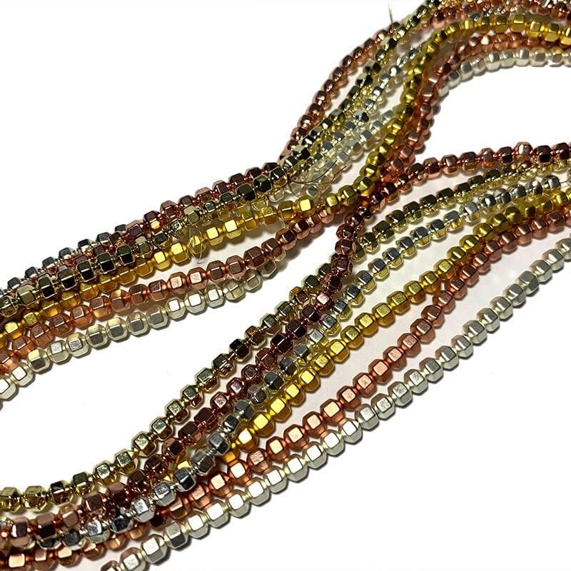 Hoscus – Cuentas de piedra natural mate y lisas con chapado en hematita prismática dorada y plateada para hacer joyas, pulseras y collares de 0.157