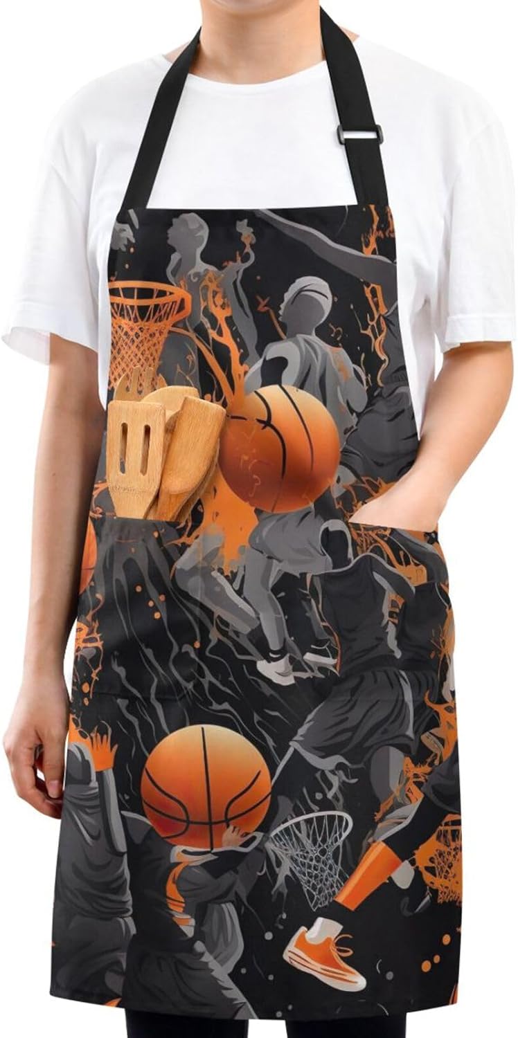 RPLIFE Delantales de baloncesto unisex, delantal de cocina resistente al agua, delantales de camarero con bolsillos, delantales de trabajo para mujer