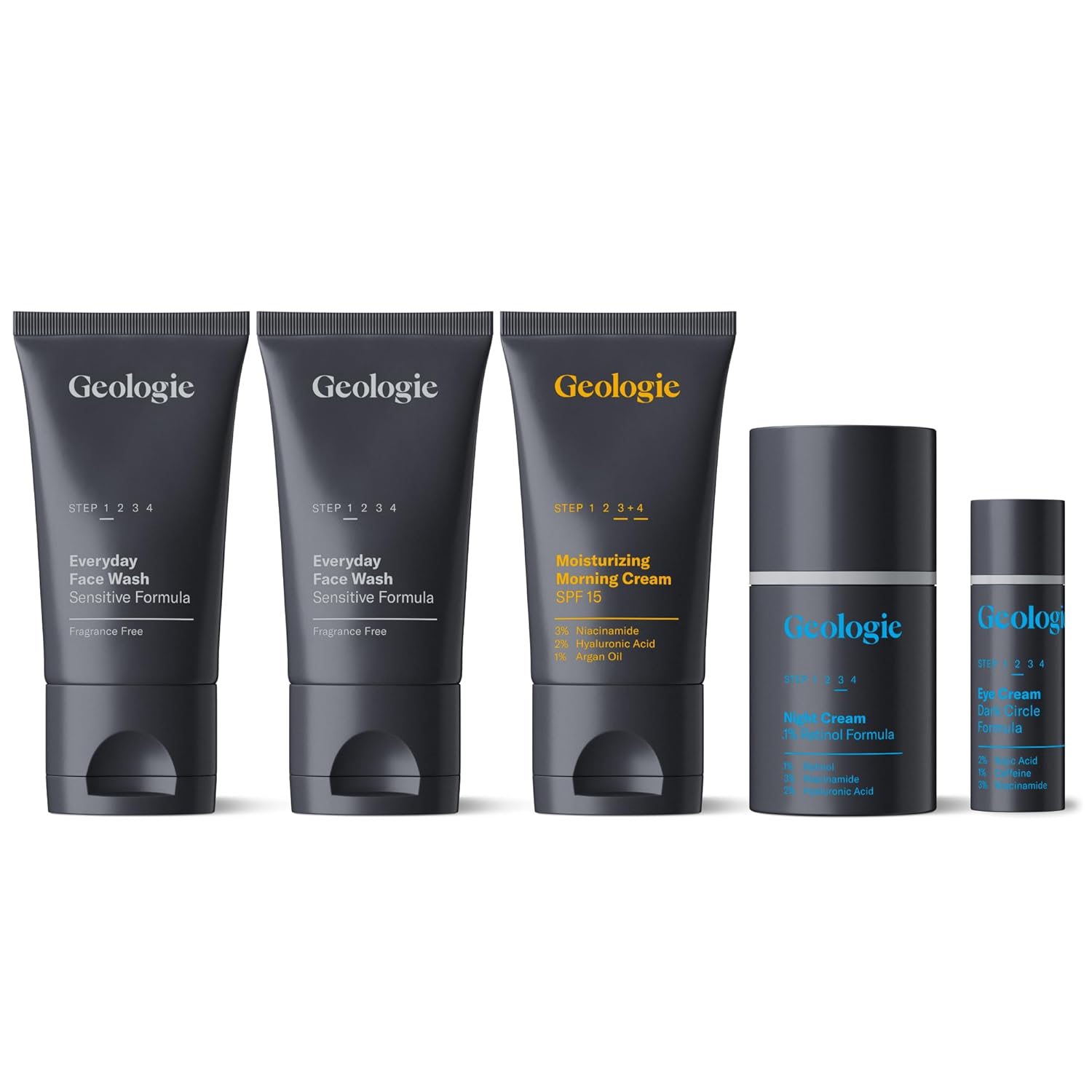 Geologie Sensitive Complete – Juego de cuidado de la piel de 5 piezas para 90 días, acné, aceite, manchas oscuras, lavado facial con ácido