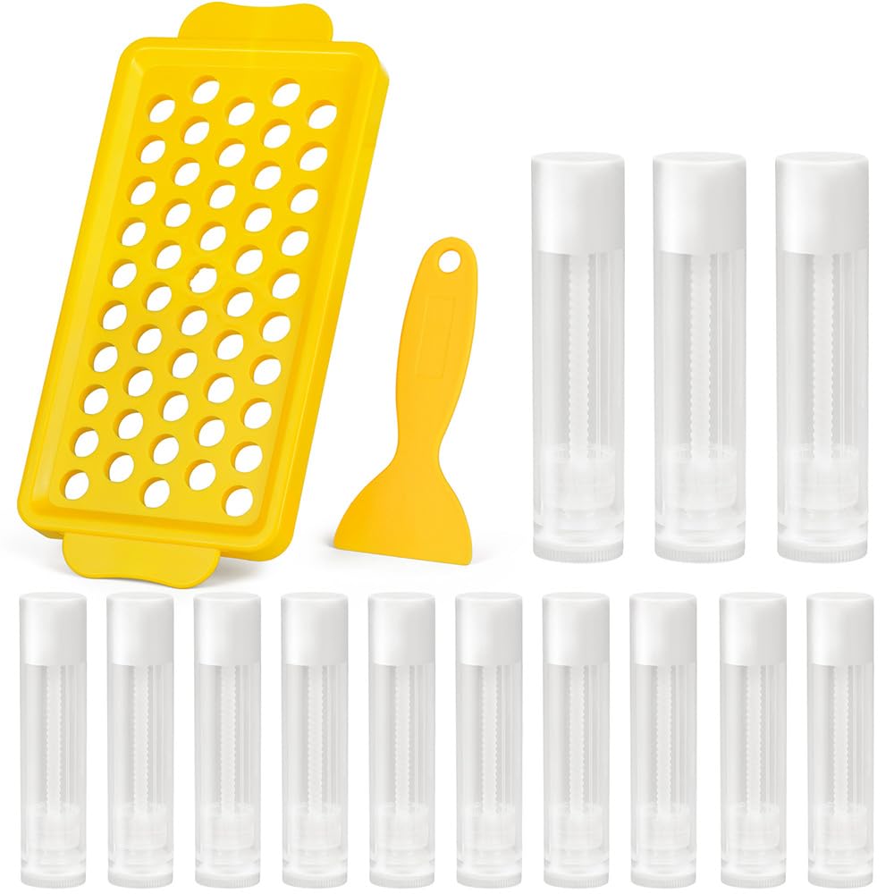 LotFancy Tubos de bálsamo labial con bandeja de llenado y espátula, 50 unidades de 0.2 fl oz (316 onzas) recipientes de bálsamo labial transparentes
