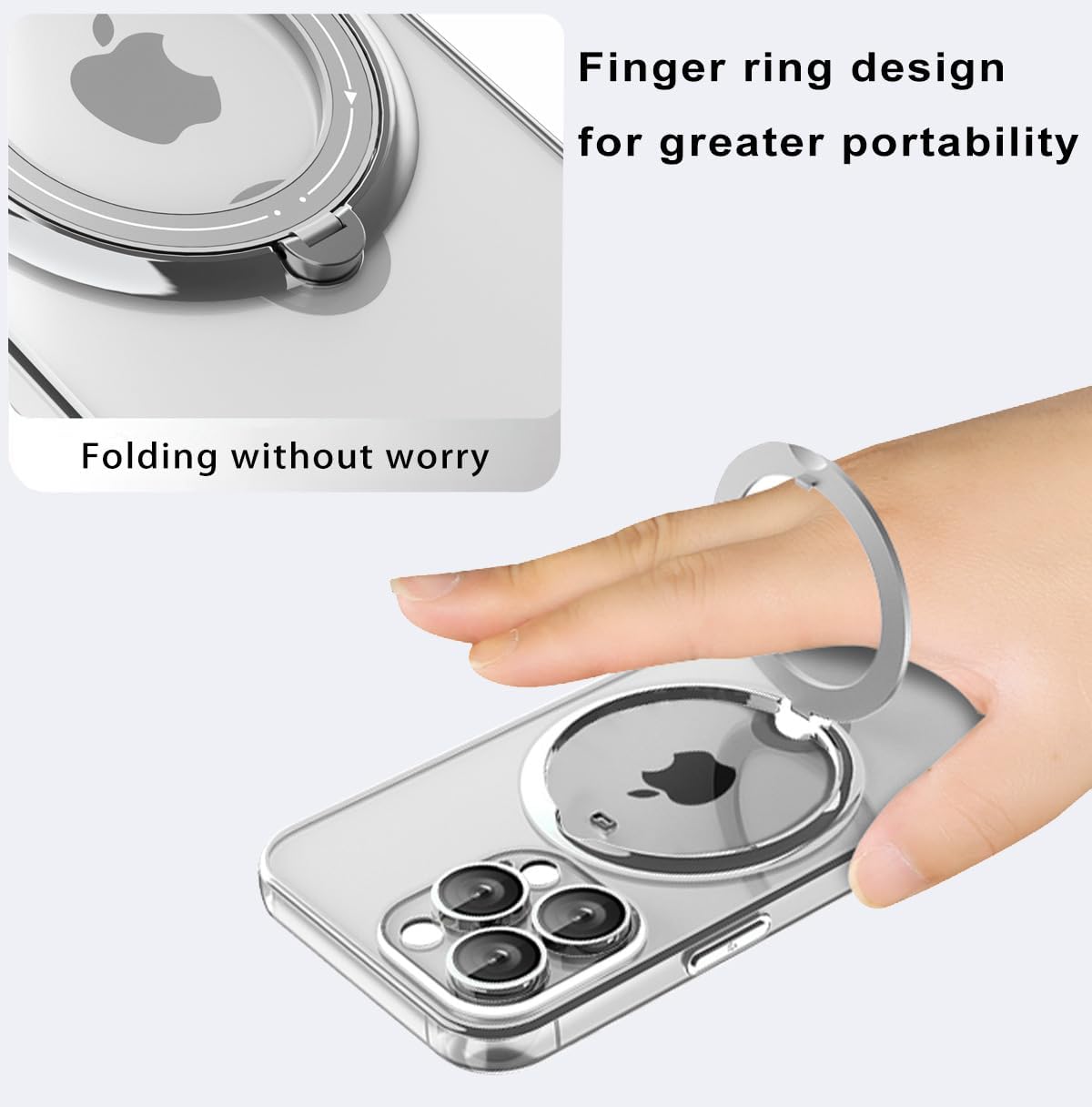 Funda para iPhone 12 Pro compatible con MagSafe soporte de anillo giratorio de 360 con soporte invisible, funda protectora delgada transparente a