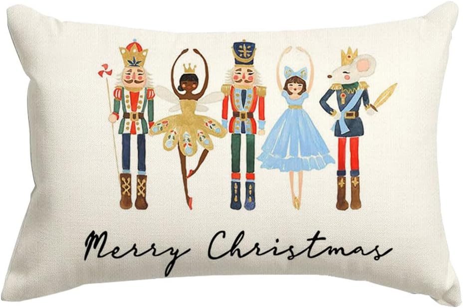 RABUSOFA Almohadas decorativas de Navidad de 12 x 20 pulgadas, fundas de almohada de cascanueces de Navidad, fundas de almohada decorativas para