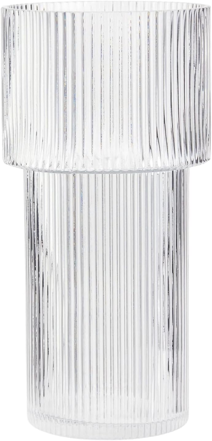 YANWE1 Jarrón grande de vidrio, florero de vidrio de 12 pulgadas de alto, florero para ramo, jarrón de vidrio acanalado, jarrón de vidrio estriado,