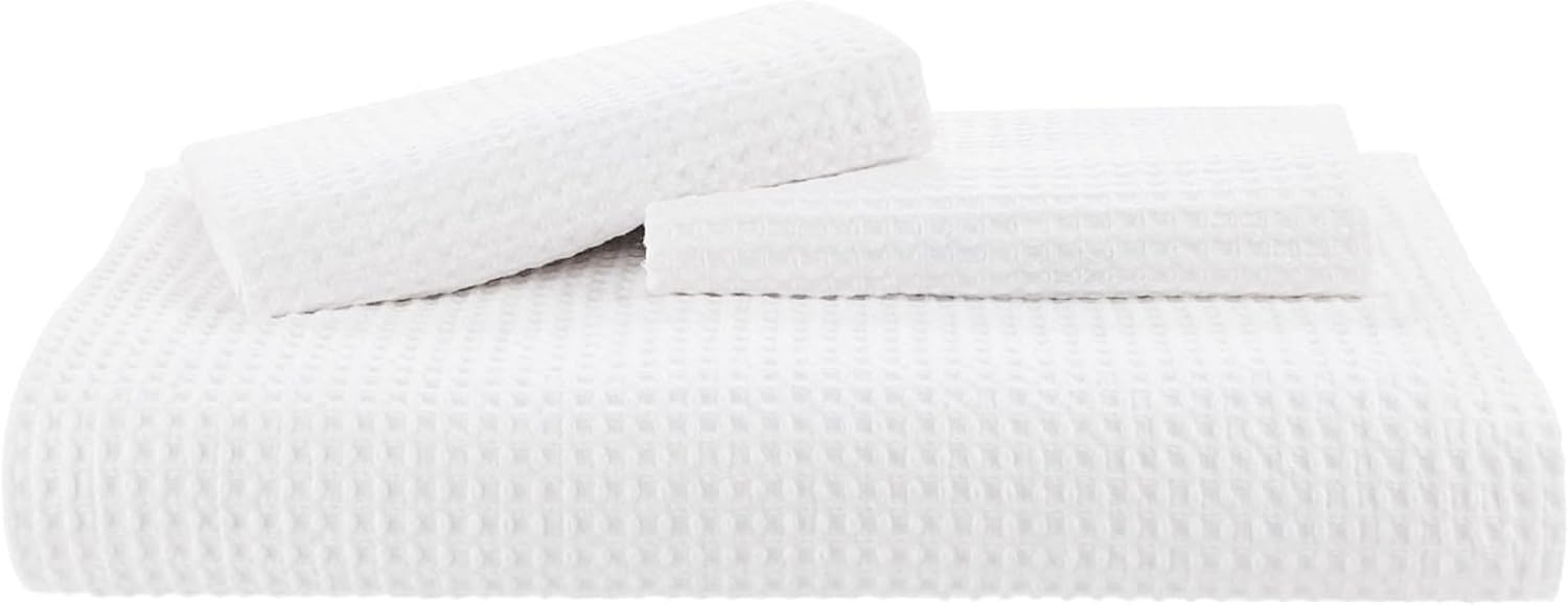 Bedsure Juego de funda de edredón de algodón, 100% algodón, tejido de gofre, color blanco brillante, tamaño California King, suave y transpirable,