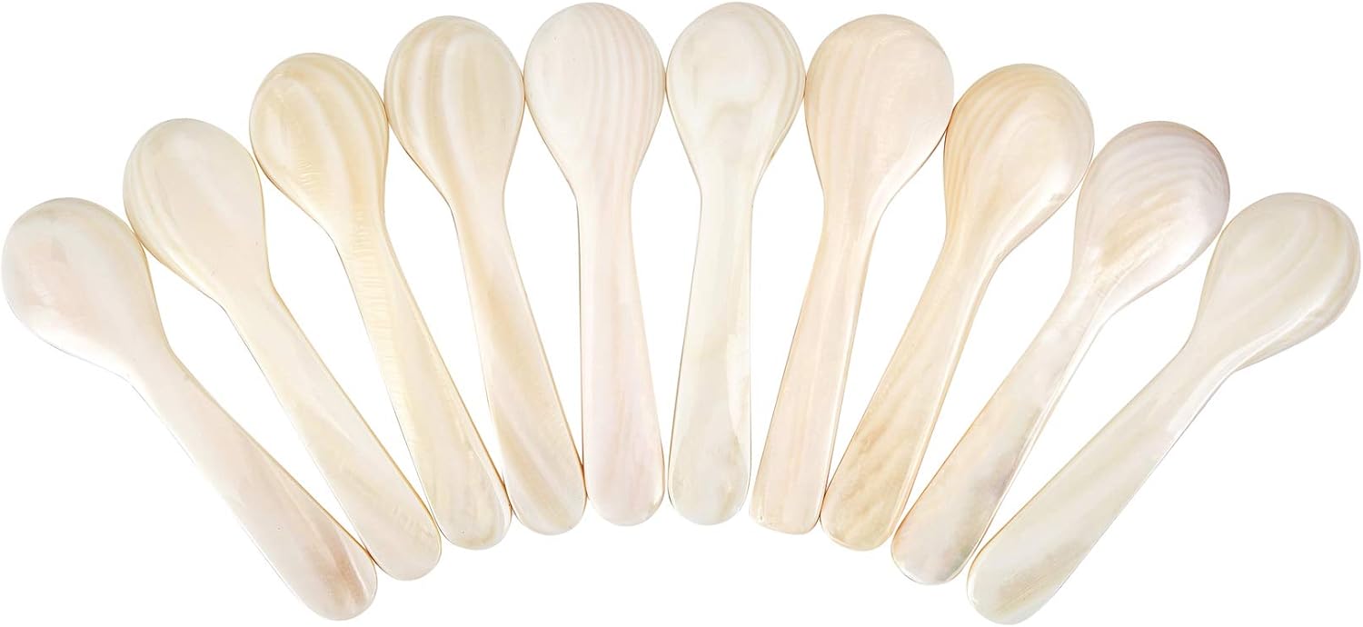 DUEBEL Juego de 10 cucharas de caviar blanco madre perla 2.75 caviar, huevo, porción de café (blanco, 2.8×0.8 in)