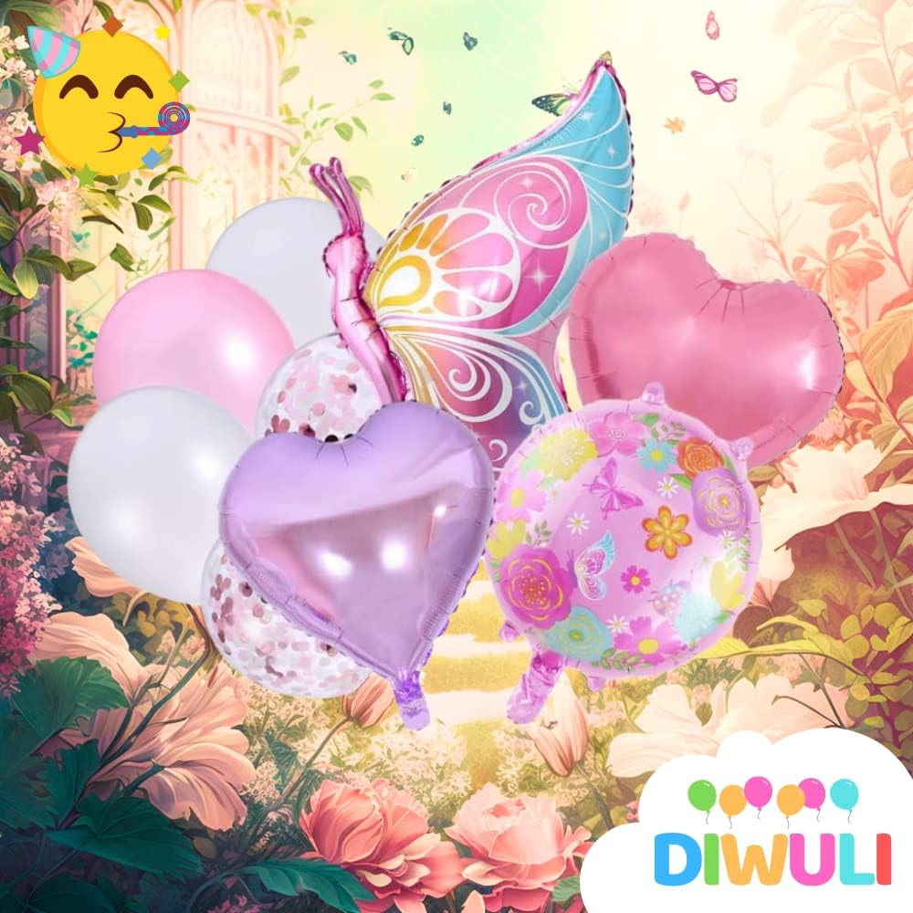 DIWULI Juego de globos de mariposa, decoraciones de mariposa grande para cumpleaños, globo de aluminio, helio, globo de mariposa rosa, animal de
