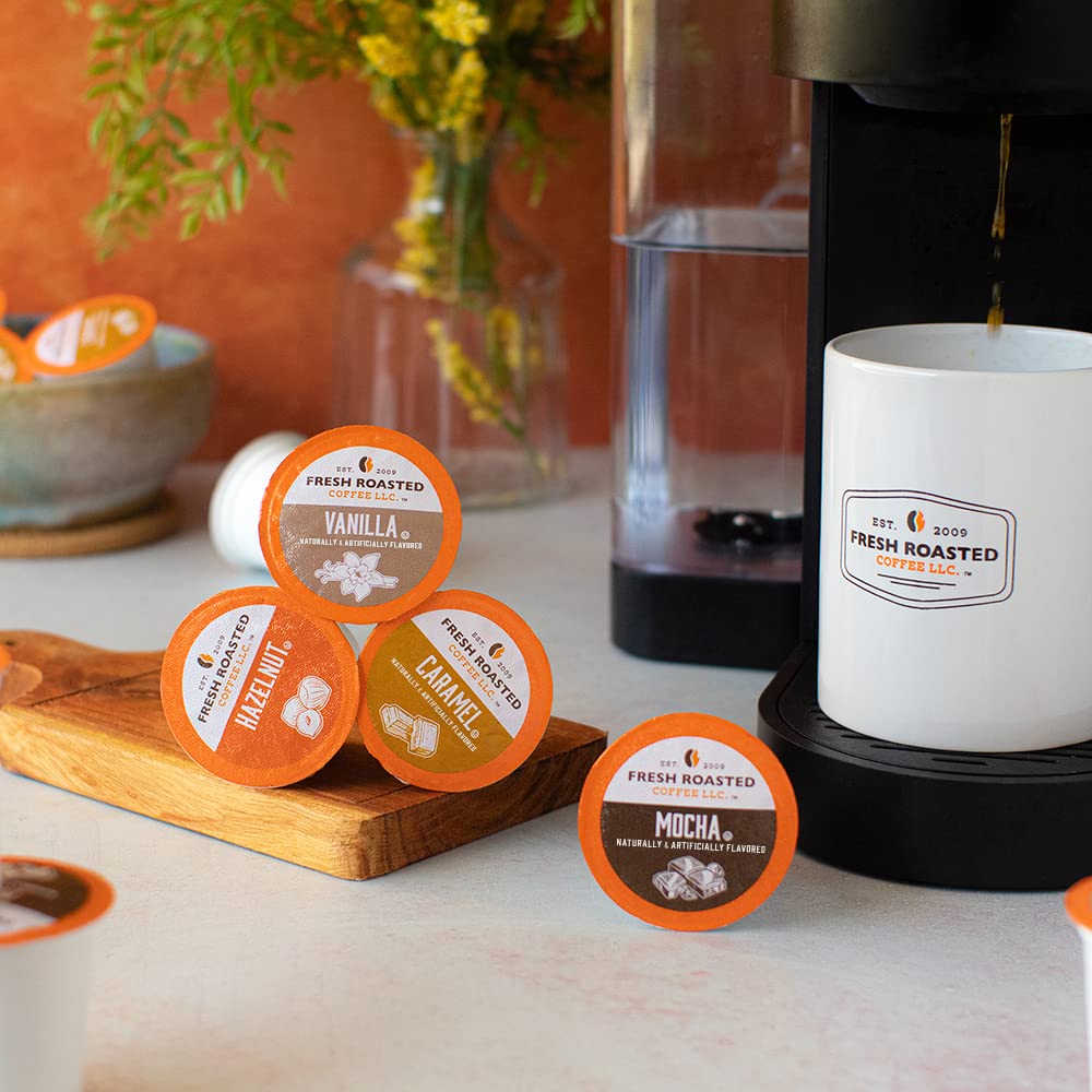 Fresh Roasted Coffee, Sabores tradicionales, paquete variado de cápsulas de café saborizadas, compatible con K-Cup, 24 unidades