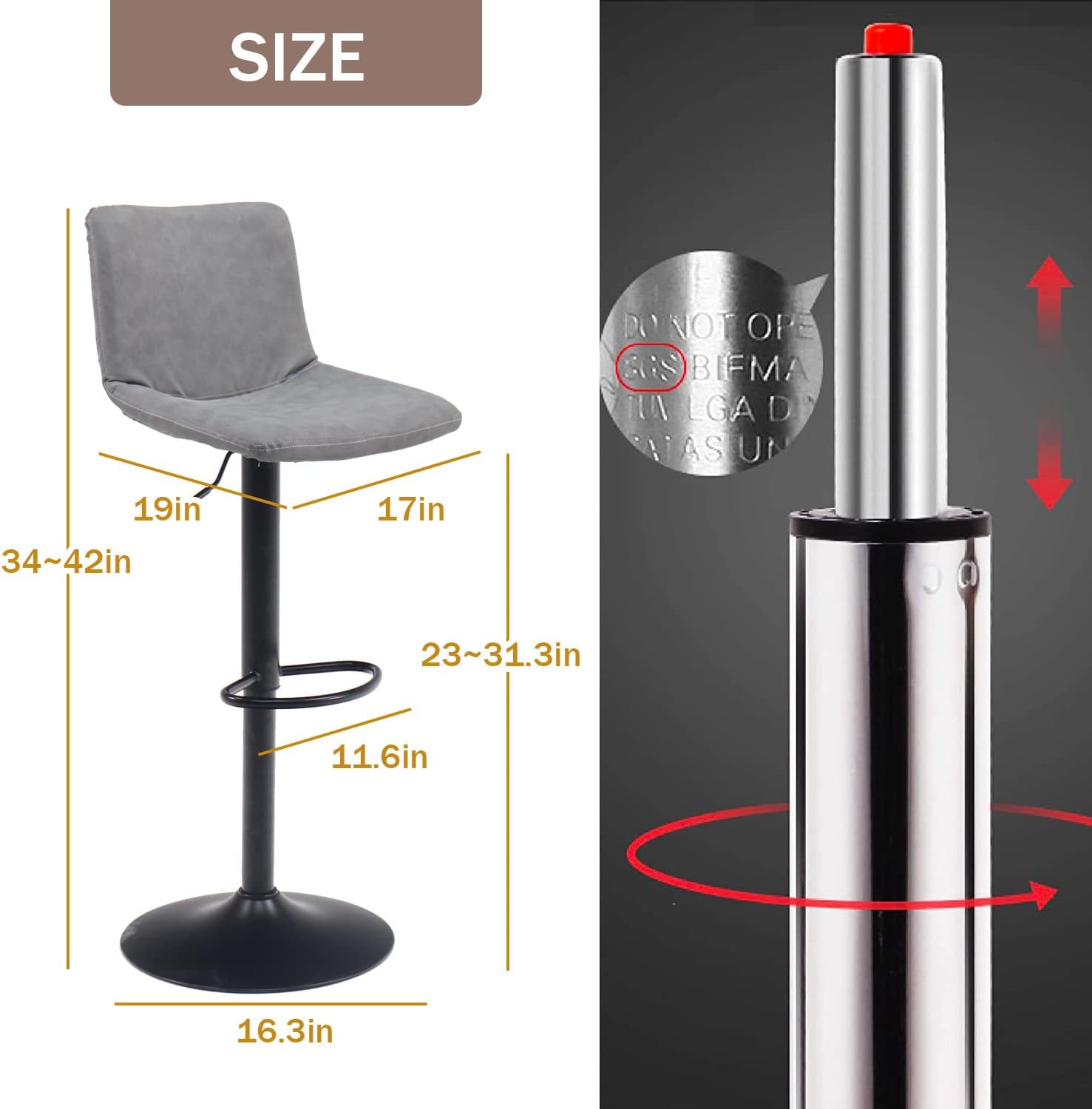 OHAHO Juego de 2 taburetes de bar giratorios para mostrador de cocina, sillas de bar de altura ajustable con respaldo, taburetes de bar altos de