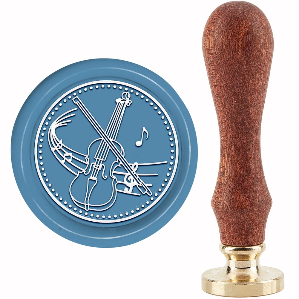 CRASPIRE Sello de cera para violín, sello de cera de 1.181 in, retro, vintage, extraíble, latón, cabeza con mango de madera, para invitaciones de