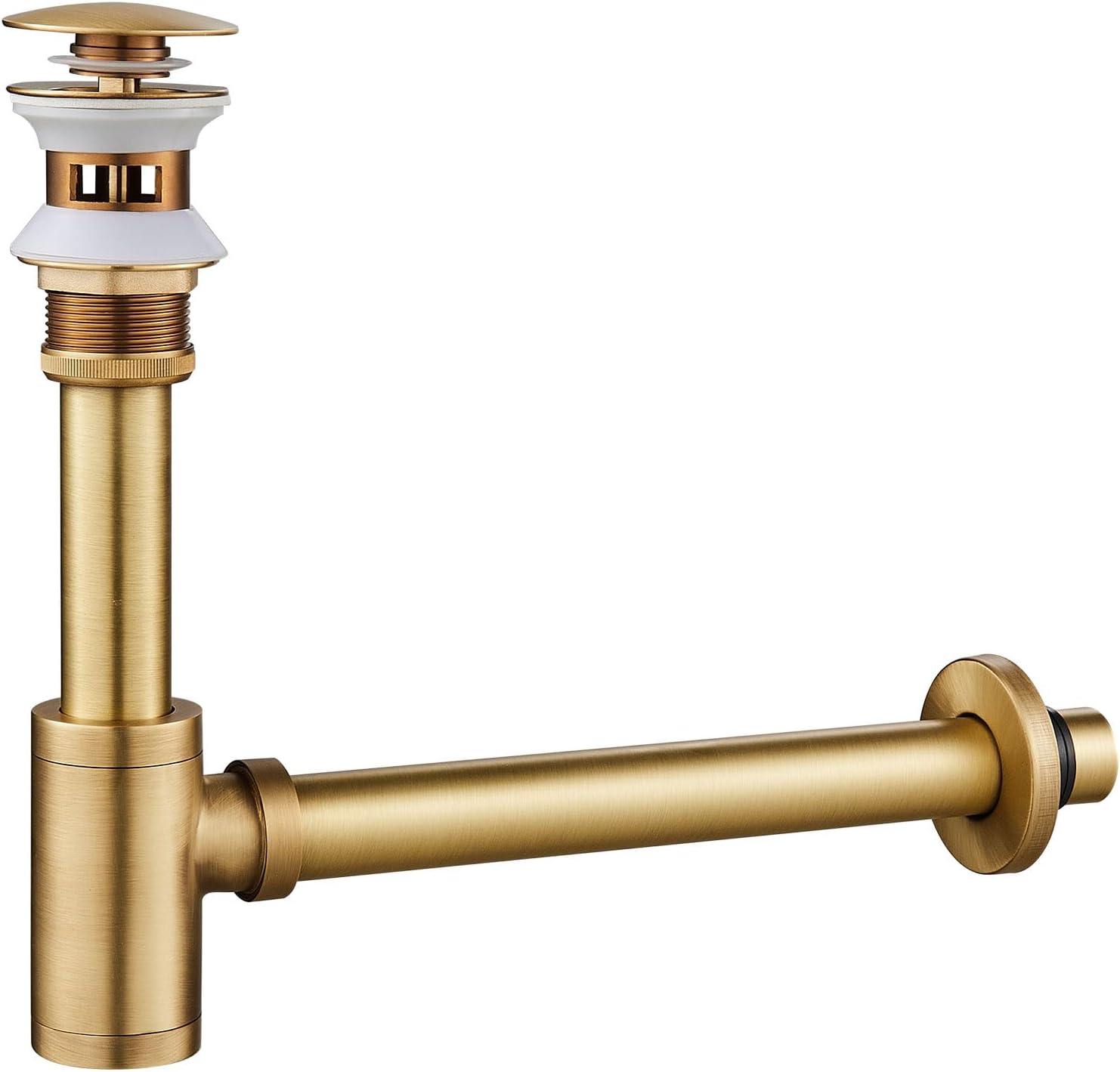Trampa ajustable de latón macizo para botellas de 1-14 con tapón de drenaje de desbordamiento, juego completo de trampa en P para fregadero de baño,
