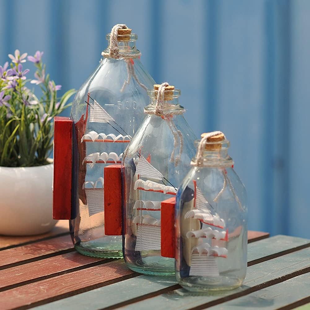 Ochine Botella de vidrio con diseño de barco de vela en miniatura, barco de vela, barco, barco, vintage, manualidades, regalos, botella de deriva,