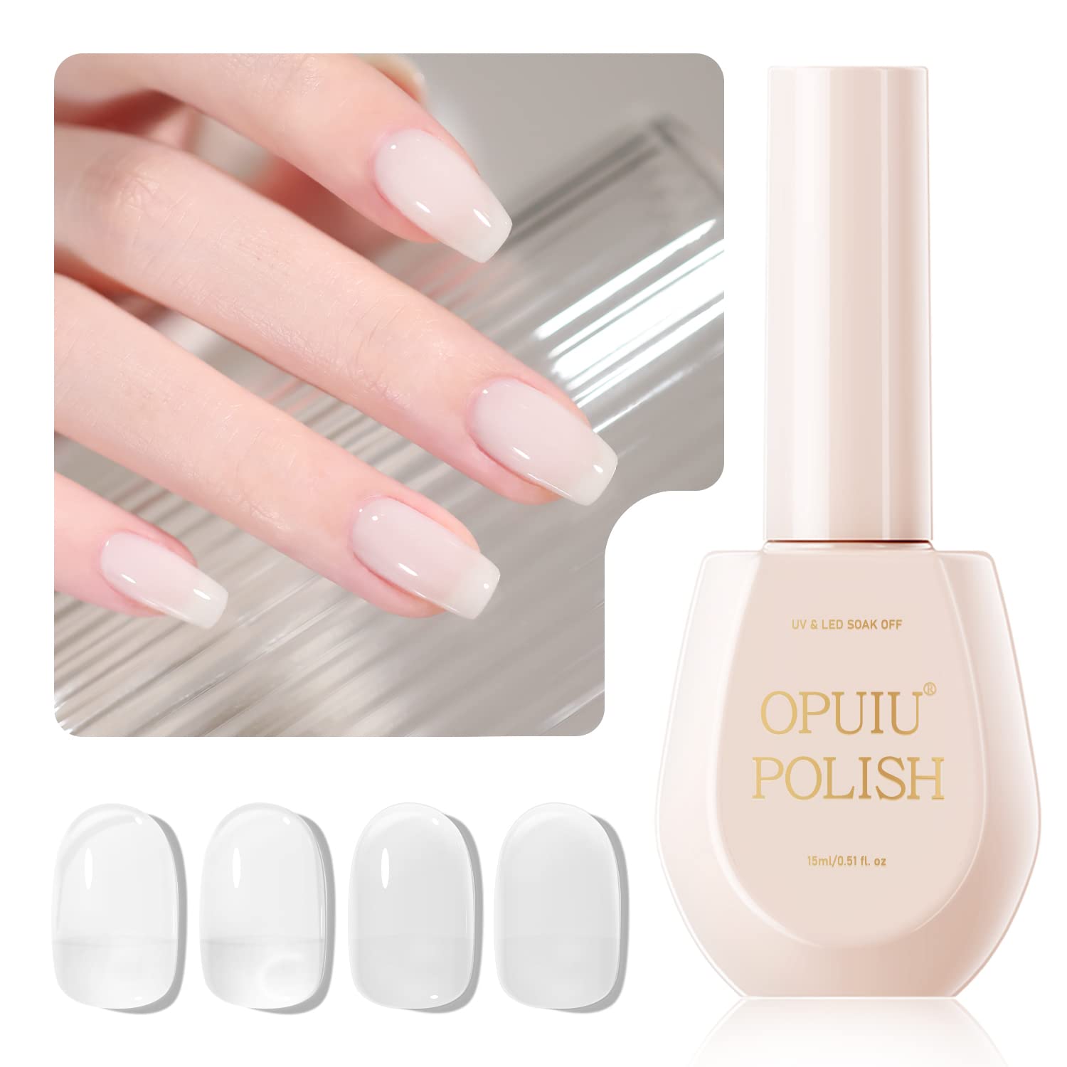 OPUIU Esmalte de uñas de gel blanco lechoso, esmalte de gel translúcido, esmalte de uñas en gel translúcido, color UV LED, 0.5 fl oz