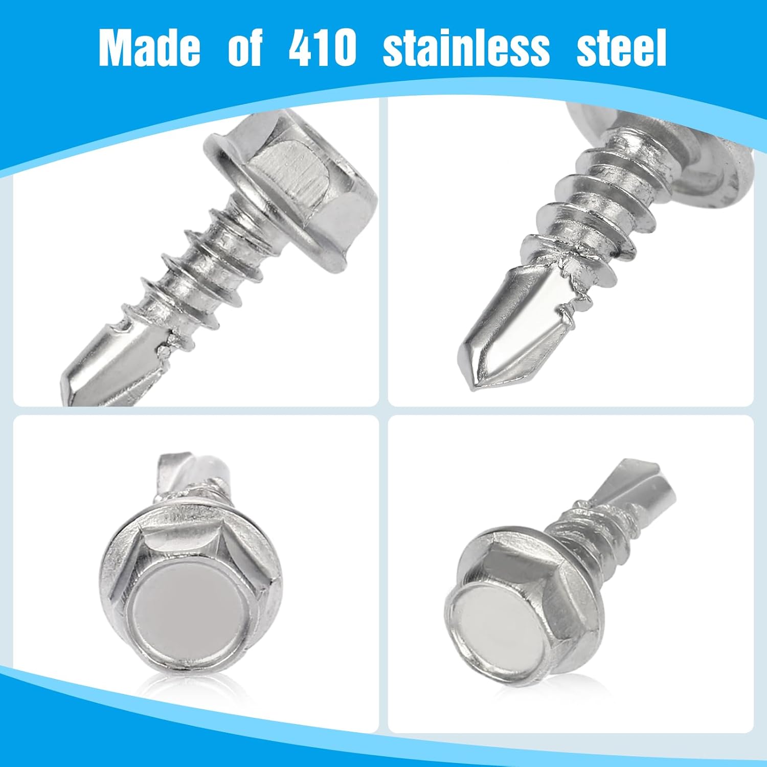 Zonon 500 tornillos autoperforantes de cabeza hexagonal #8 x 12 pulgada para chapa de metal, tornillos autorroscantes de acero inoxidable 410,