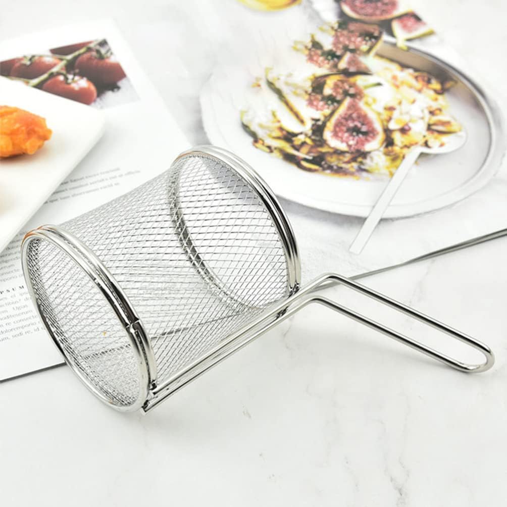 Cesta de acero inoxidable para freír profunda, 2 unidades, malla de alambre redonda, cesta para freír chips franceses con asa, vajilla de