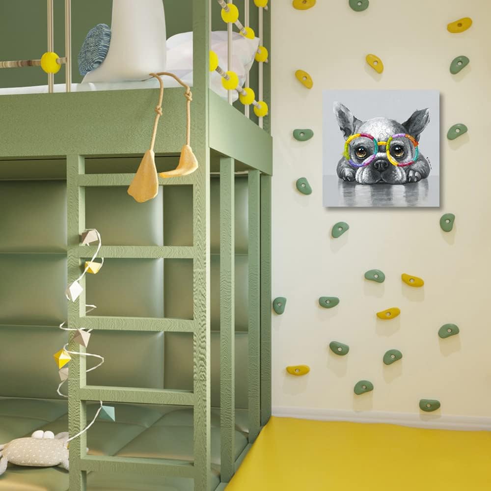 Kunstorner Lienzo decorativo para pared con diseño de perro lindo con diseño de animales, lienzo divertido para sala de estar, dormitorio, oficina,