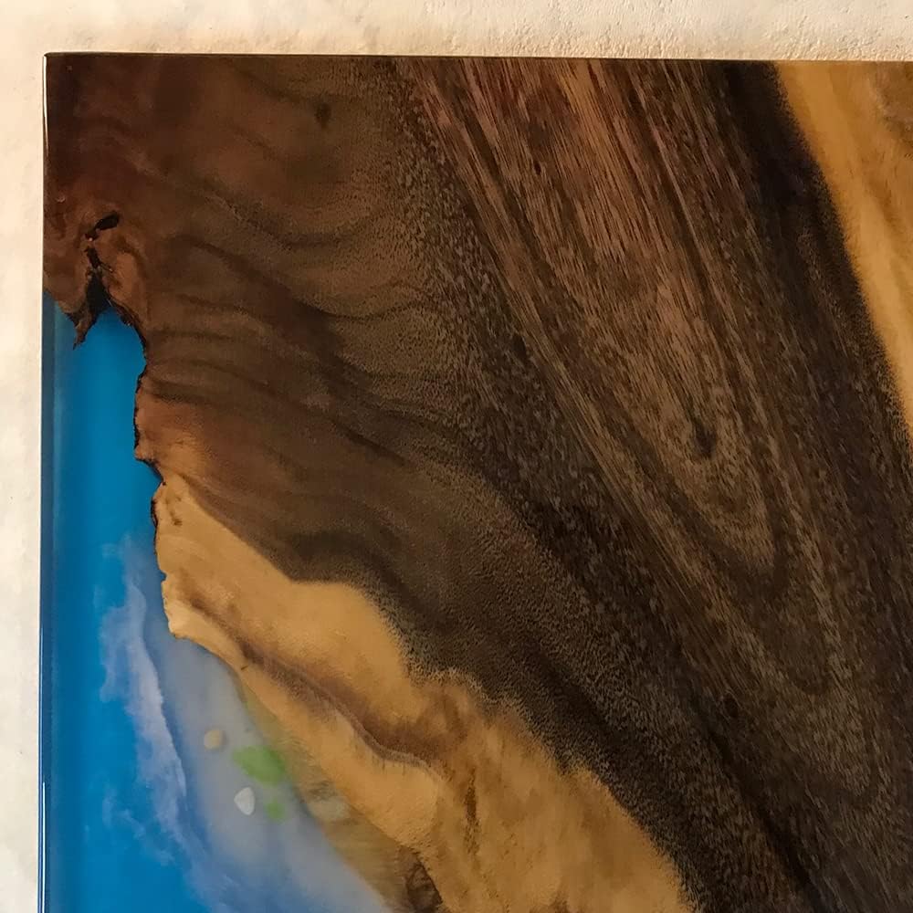 Mesa de epoxi transparente, mesa de sofá con forma cuadrada, mesa auxiliar de resina de madera, mesa de centro de madera con borde natural para sala