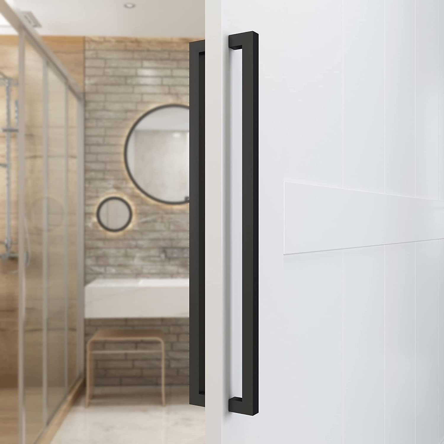 BARNSMITH Manija de empuje para puerta de granero de 24 pulgadas, manija cuadrada de puerta comercial, forma rectangular de acero inoxidable,