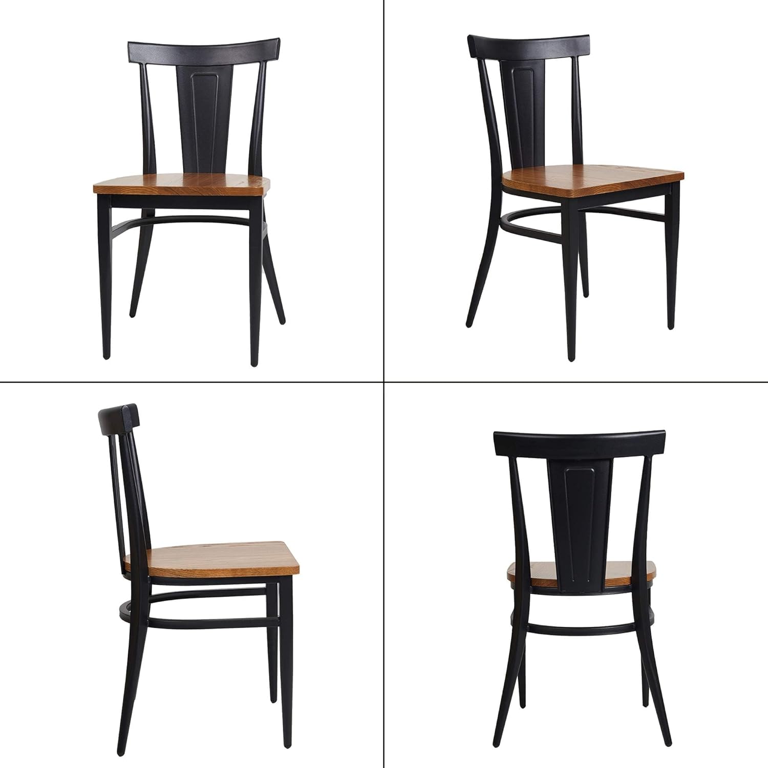 LUCKYERMORE Juego de 2 sillas de comedor de metal resistente, sillas apilables comerciales con asiento de madera, marco de metal, capacidad de 450
