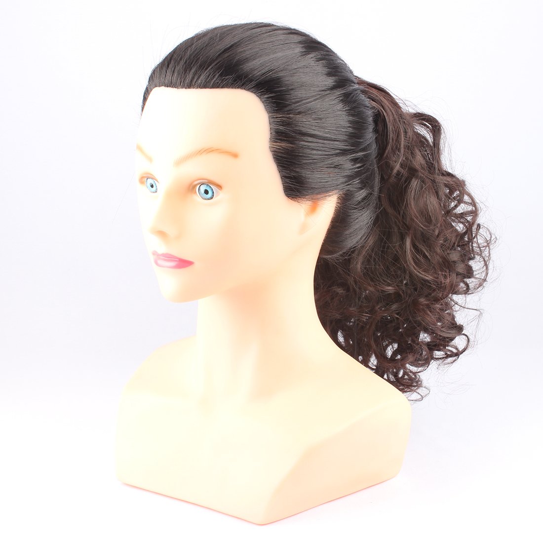 Postizo de cabello sintético rizado, medida media y larga, de Weken, Café Oscuro