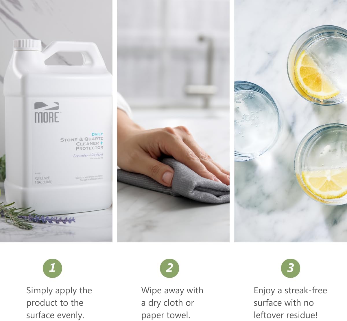 More Limpiador de piedra y cuarzo + protector  Limpiador de granito, cuarzo y mármol  para encimeras de cocina y baño  Recambio de aerosol de