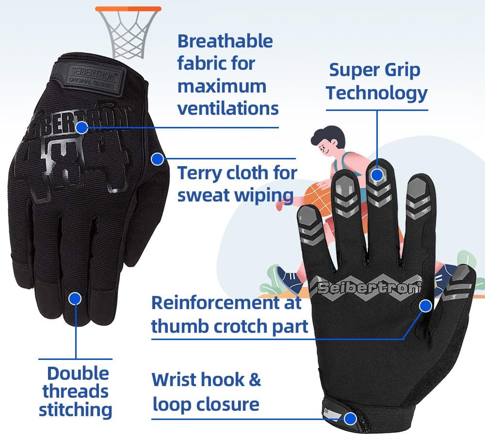 Seibertron Guantes de baloncesto sin peso antideslizantes Guantes de manejo de bolas (ayuda de entrenamiento de baloncesto) o guantes de conducción